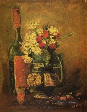  Carnations Oil Painting - Vase with Carnations and Bottle Vincent van Gogh